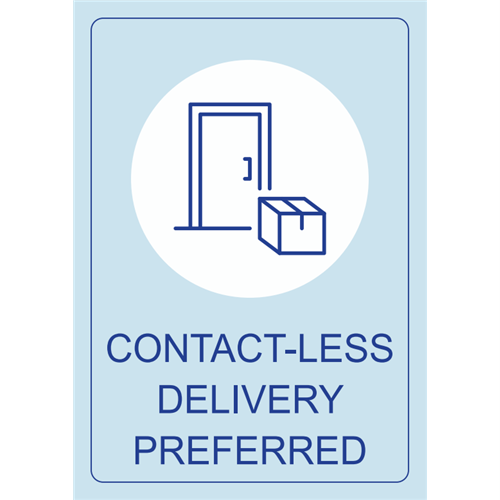 Sign Contact-Less Delivery Preferred A3 Blue On Blue